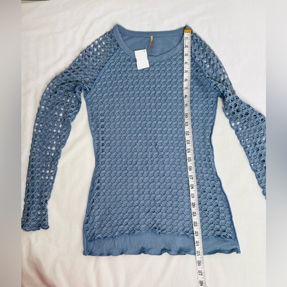Pete Size Small Raglan Fish Net Mesh Long Sleeve Tee Shirt Light Blue - Picture 3 of 6